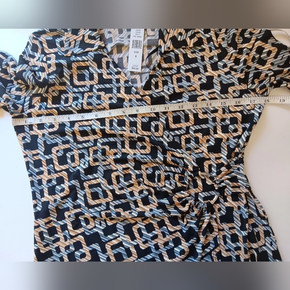 Dress Glamour, Faux wrap Dress geometric, Full stretch, Business,Formal,sz 6. - Picture 12 of 17